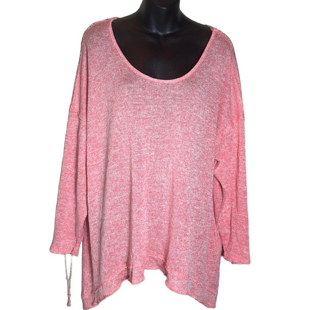 Torrid oversized knit coral/white open twist‎ back 1/1x 3/4 sleeve